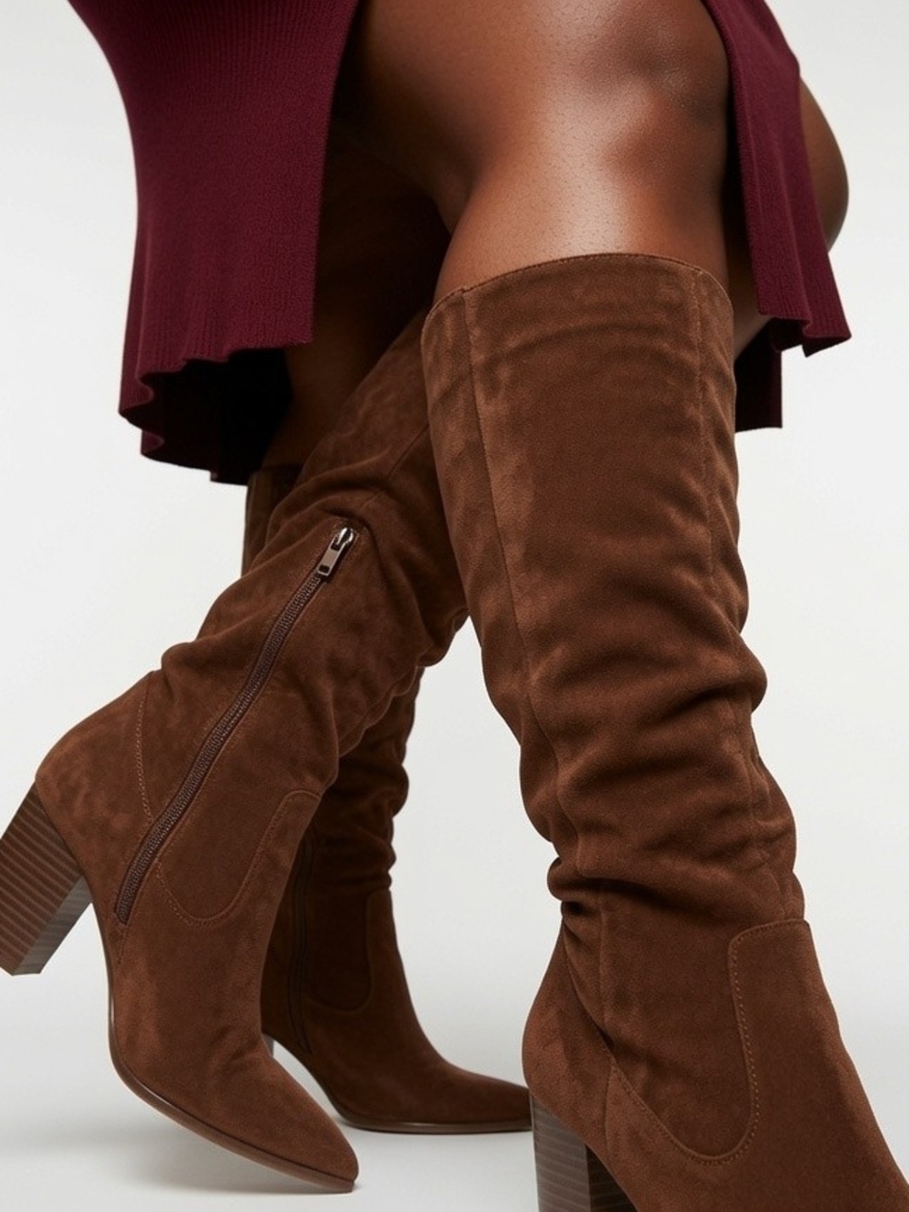 Time and Tru Brown Suede Over-the-Knee Block Heel Boots